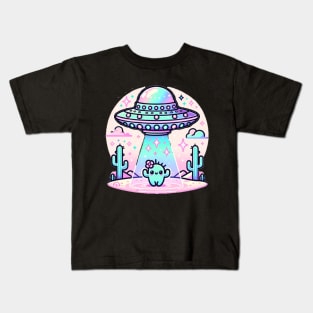 UFO Abducting Cactus Western Pastel Kawaii Cute Kids T-Shirt